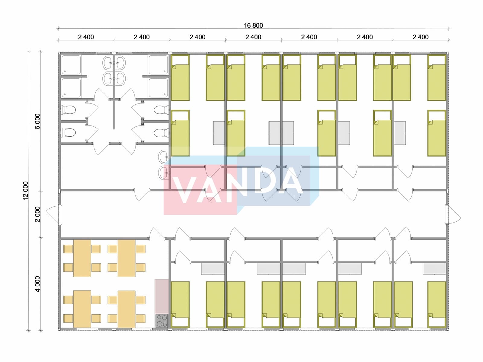 Проект общежития из блок контейнеров 12X16.8 Панели МДФ купить в  Александрове с доставкой